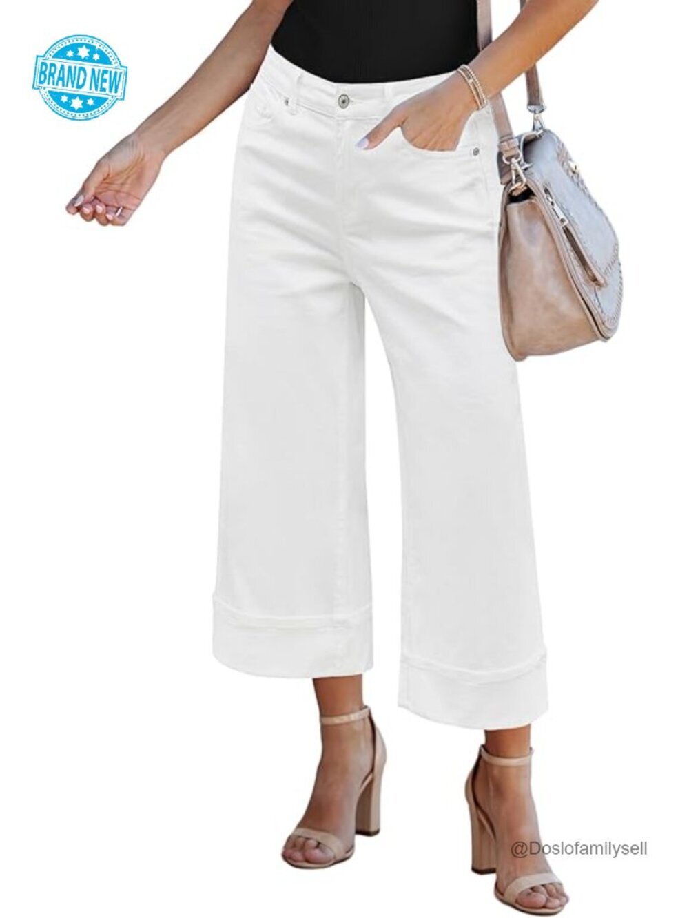Wide Leg Crop Jeans High Waisted Stretchy Denim with Pockets